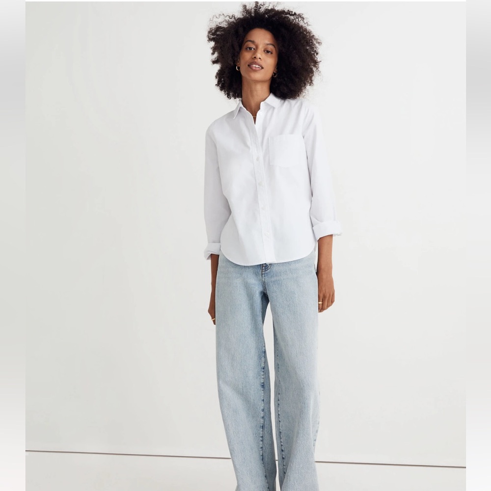 NWOT Madewell Shrunken Button-Up Oxford Shirt eyelet white size Small